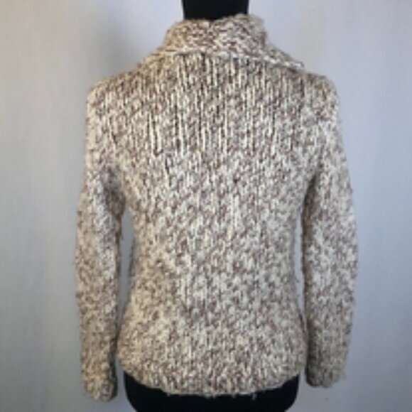 Vintage Handknit Chunky Wool Blend Cardigan — Cream & Chestnut Marled Yarn - Picture 10 of 13